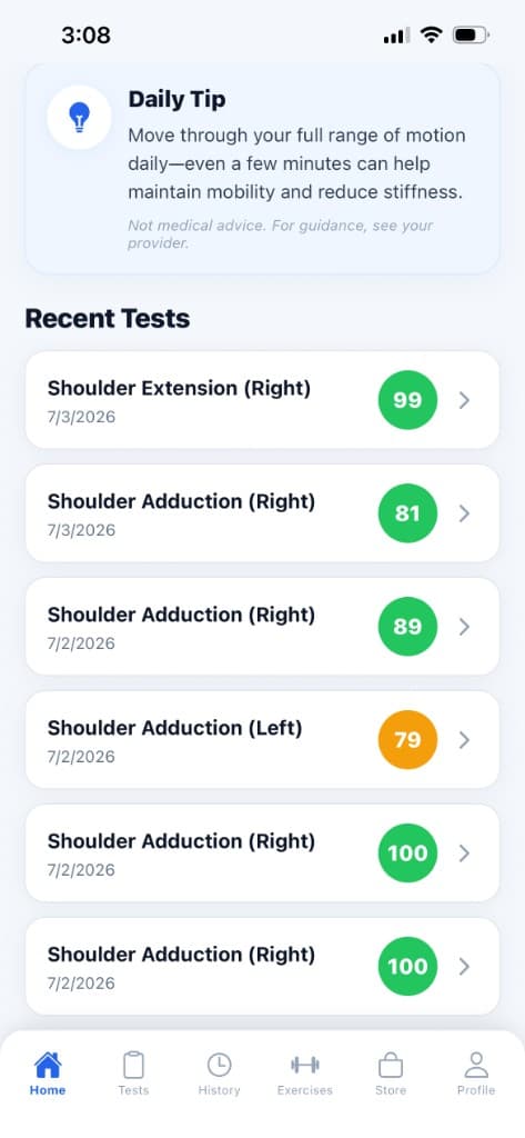 SUPL recent tests and daily coaching in the app